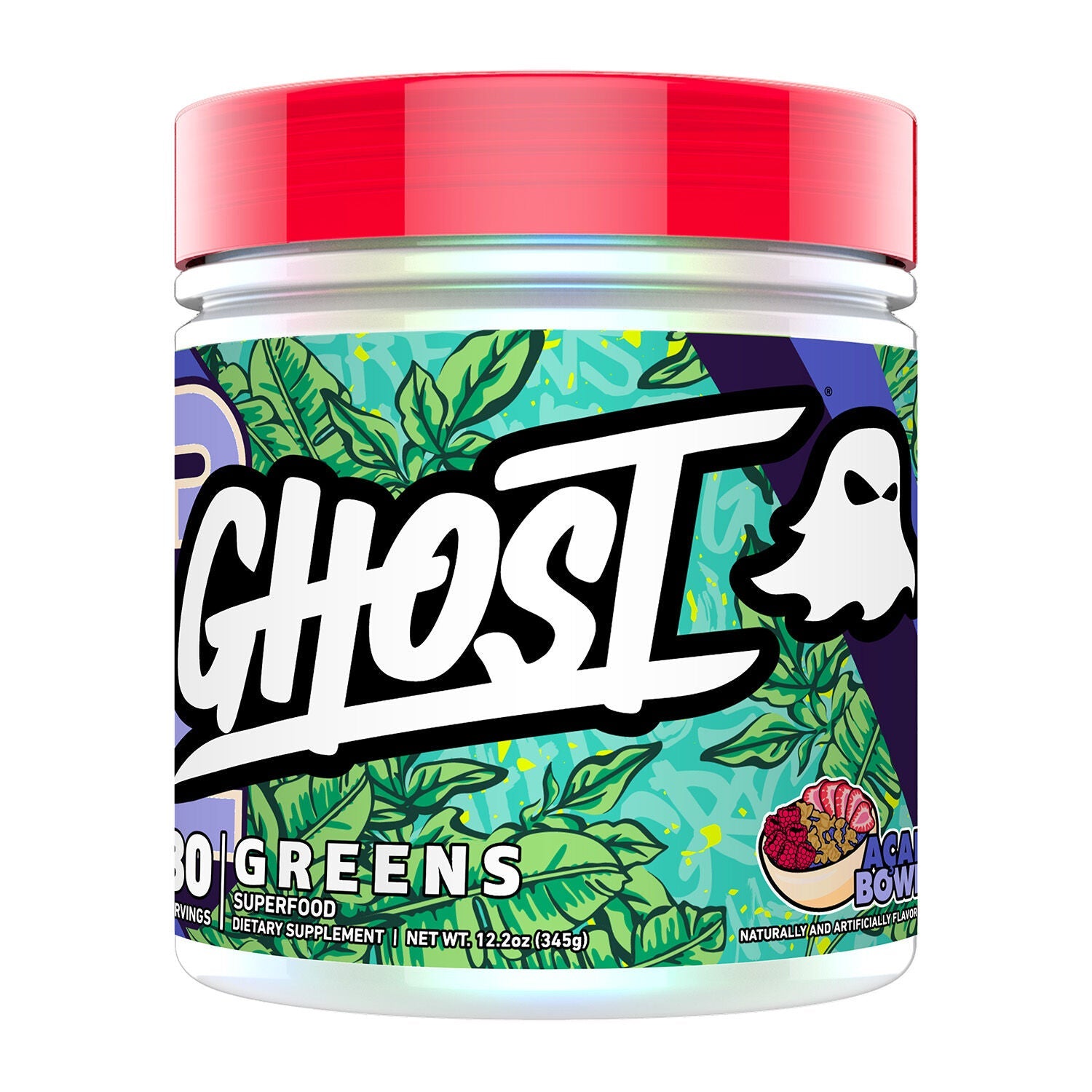 GHOST Greens Acai Bowl 30 servings, actual 345g tub front
